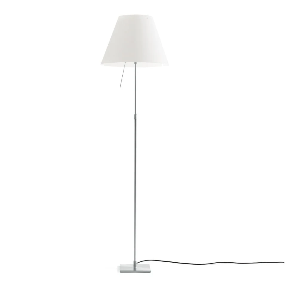 Costanza teleskopowa - Luceplan - lampa podłogowa – kolor Aluminium (nr kat. LP-D13T-TELESCOPIC-ALU-WHITE-ON)