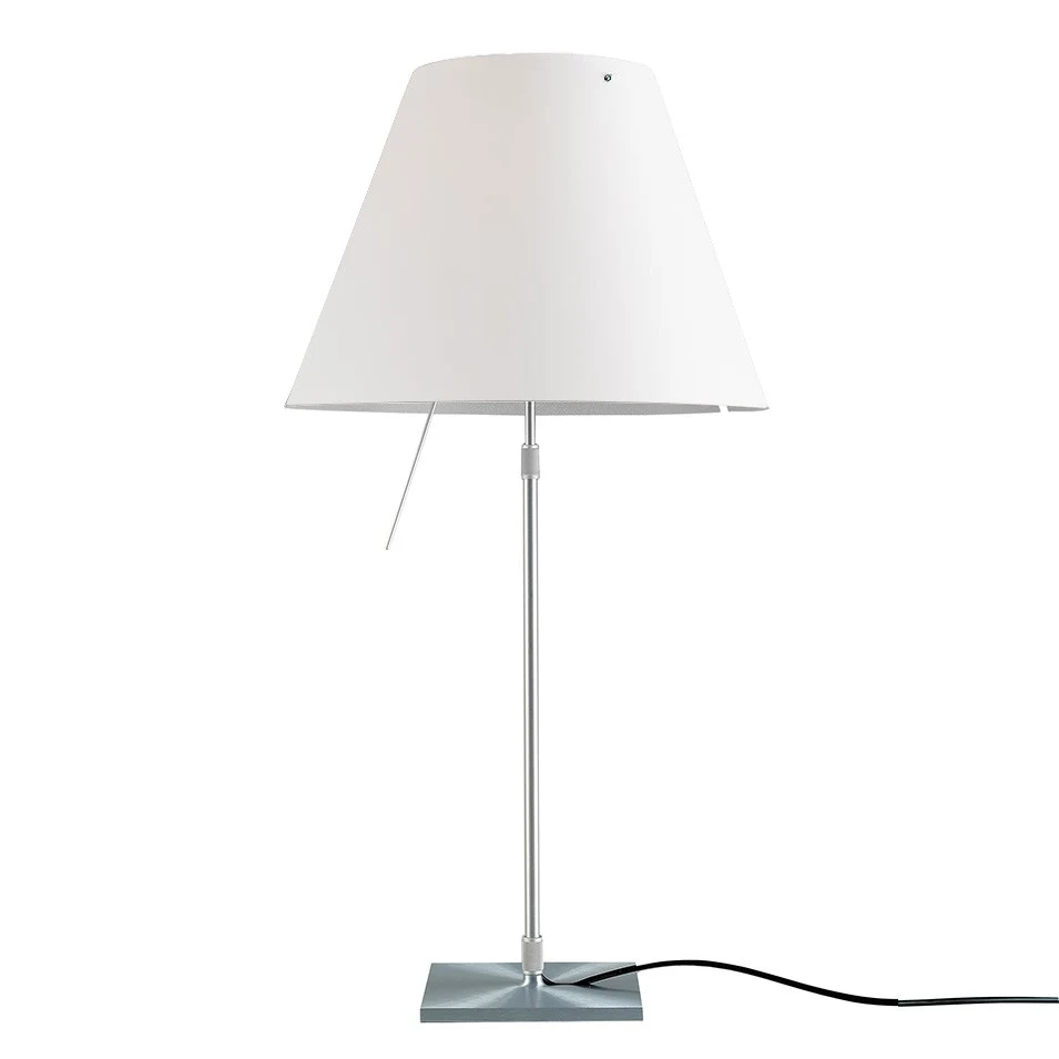 Costanza teleskopowa - Luceplan - lampa stołowa – kolor Aluminium (nr kat. LP-D13-TELESCOPIC-ALU-WHITE-ON-O)