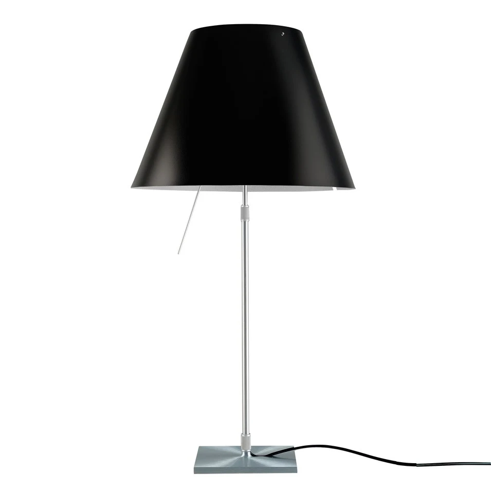 Costanza teleskopowa - Luceplan - lampa stołowa – kolor Aluminium (nr kat. LP-D13-TELESCOPIC-ALU-BLACK-ON-O)