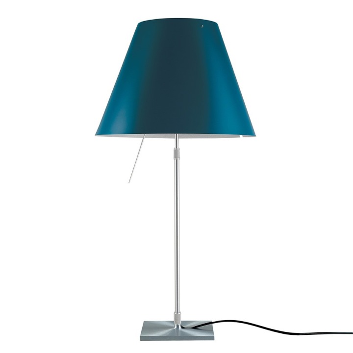 Costanza teleskopowa - Luceplan - lampa stołowa – kolor Aluminium (nr kat. LP-D13-TELESCOPIC-ALU-PETROL-ON)