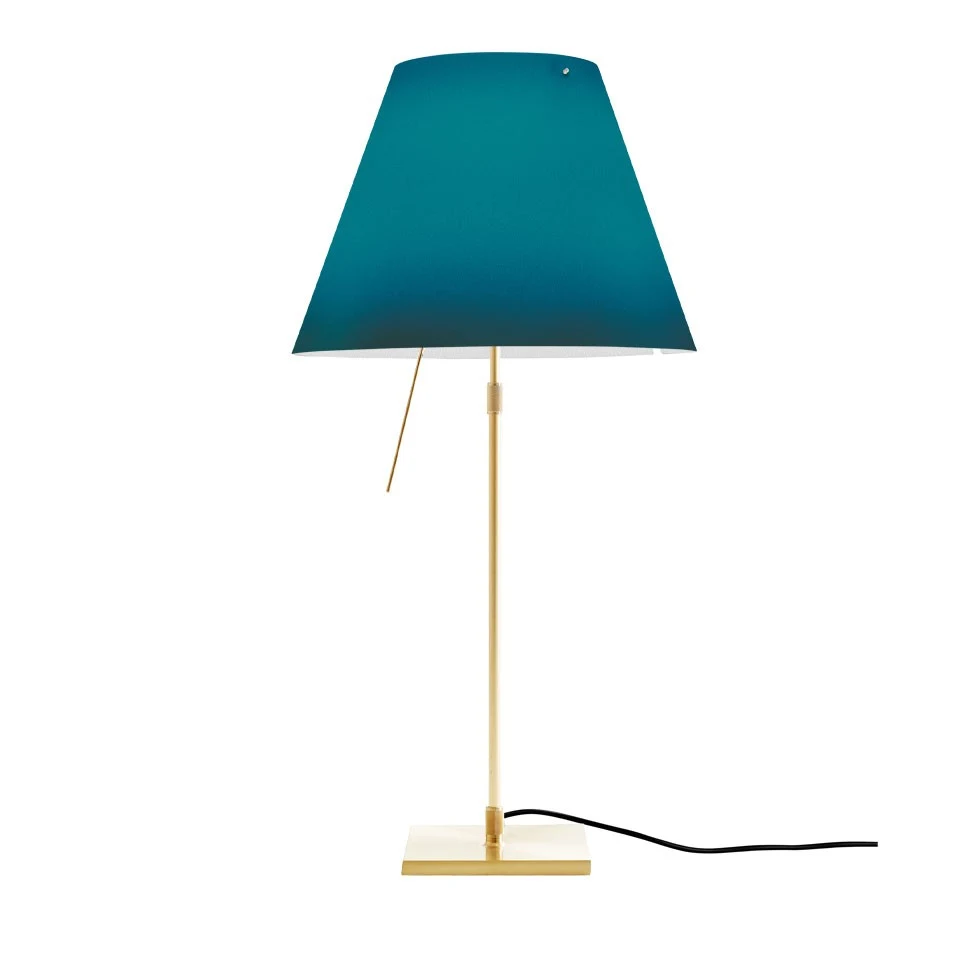 Costanza teleskopowa - Luceplan - lampa stołowa – kolor Mosiądz (nr kat. LP-D13-TELESCOPIC-BRASS-PETROL-O)