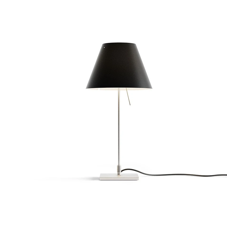Costanzina z podstawą - Luceplan - lampa stołowa – kolor Aluminium (nr kat. LP-D13PI-WITH-BASE-ALU-BLACK)