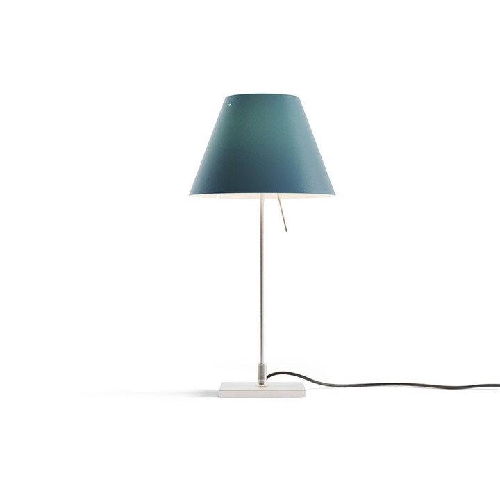 Costanzina z podstawą - Luceplan - lampa stołowa – kolor Aluminium (nr kat. LP-D13PI-WITH-BASE-ALU-PETROL)