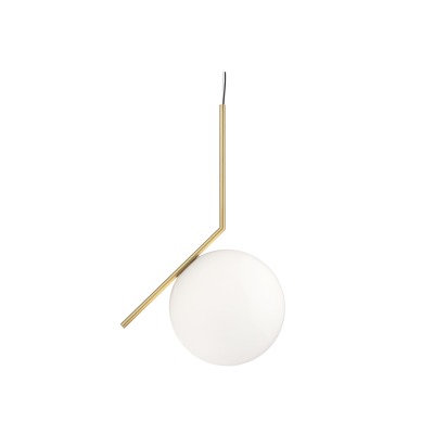 Lampa wisząca IC Lights S3 Flos – szklana kula balansująca na mosiężnym ramieniu